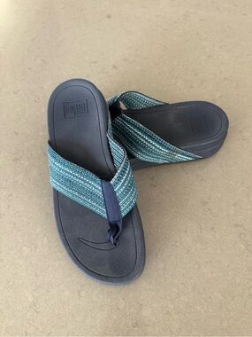 Fitflop Navy Blue Teal Stripe Thong Sandals